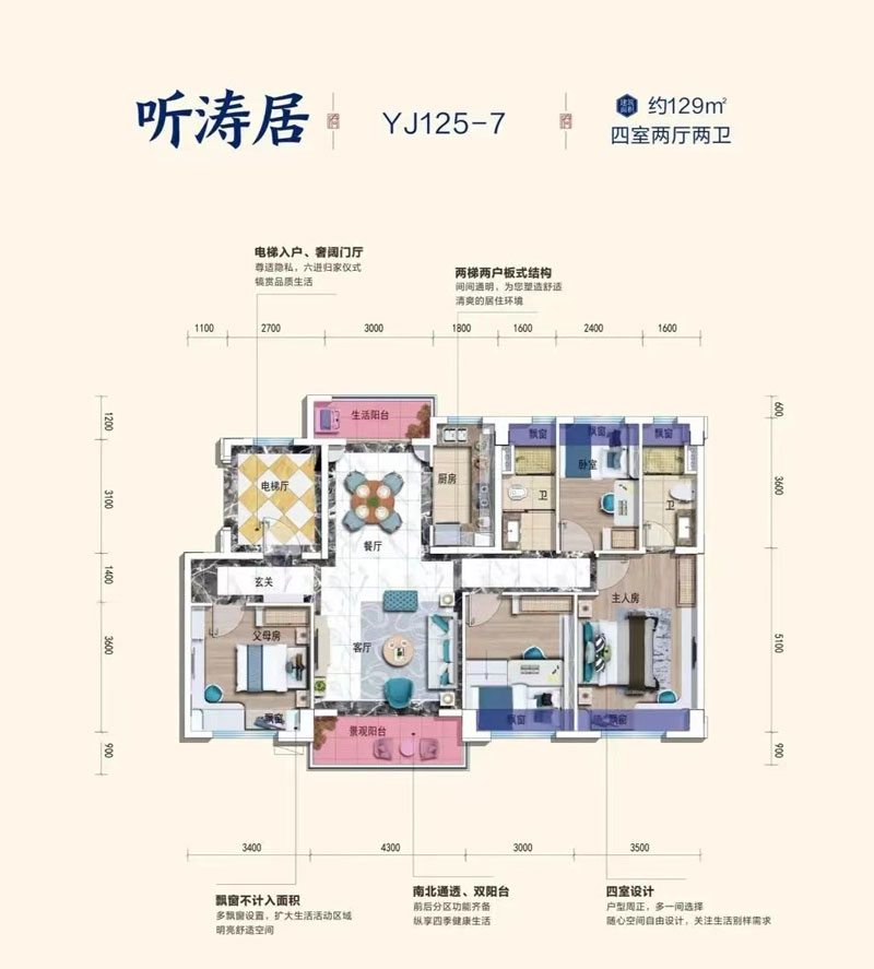 衡阳碧桂园滨江原著YJ125-7户型