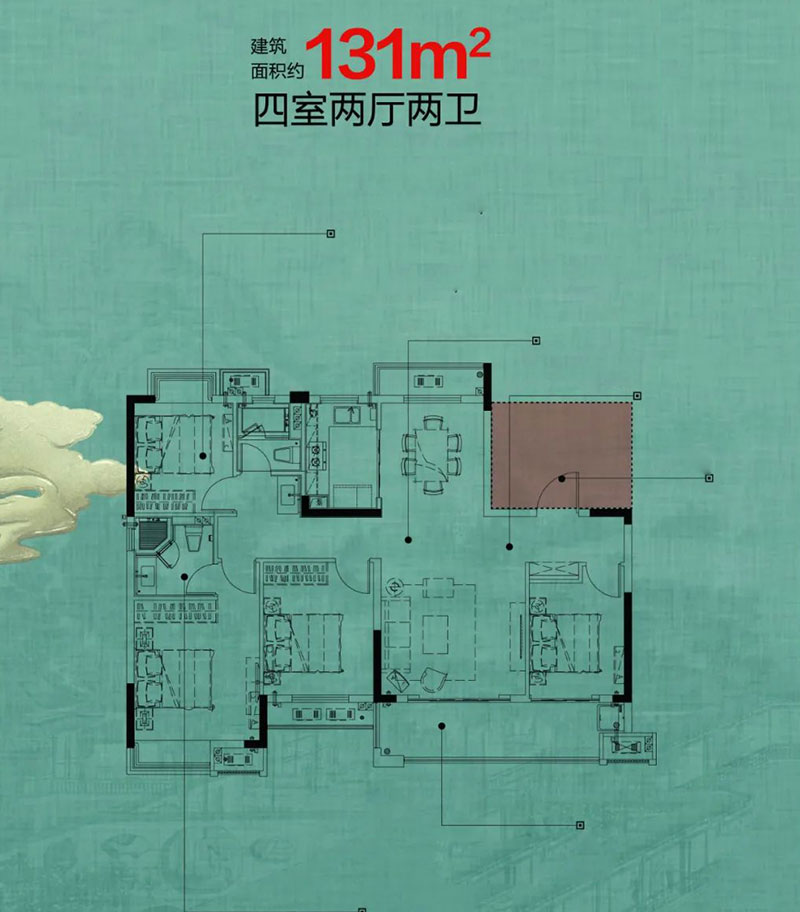 株洲市​东投状元府建面约131㎡户型